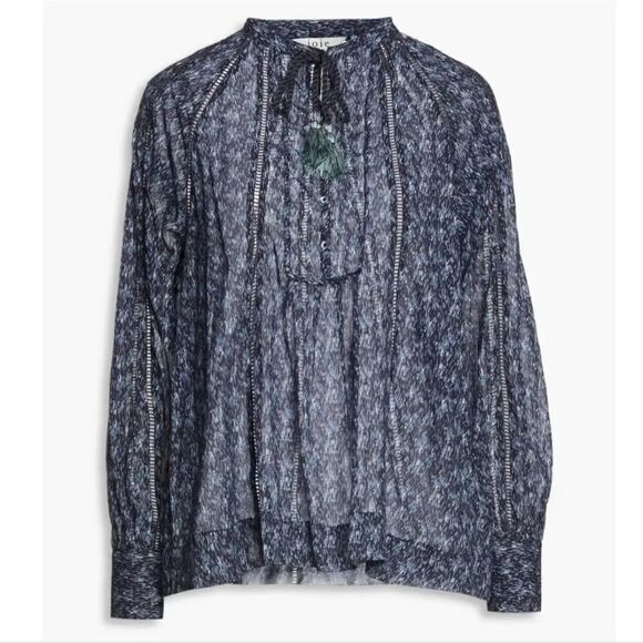 JOIE Dracha Printed Blue Long Sleeve Cotton Blouse Size Small - Picture 9 of 16